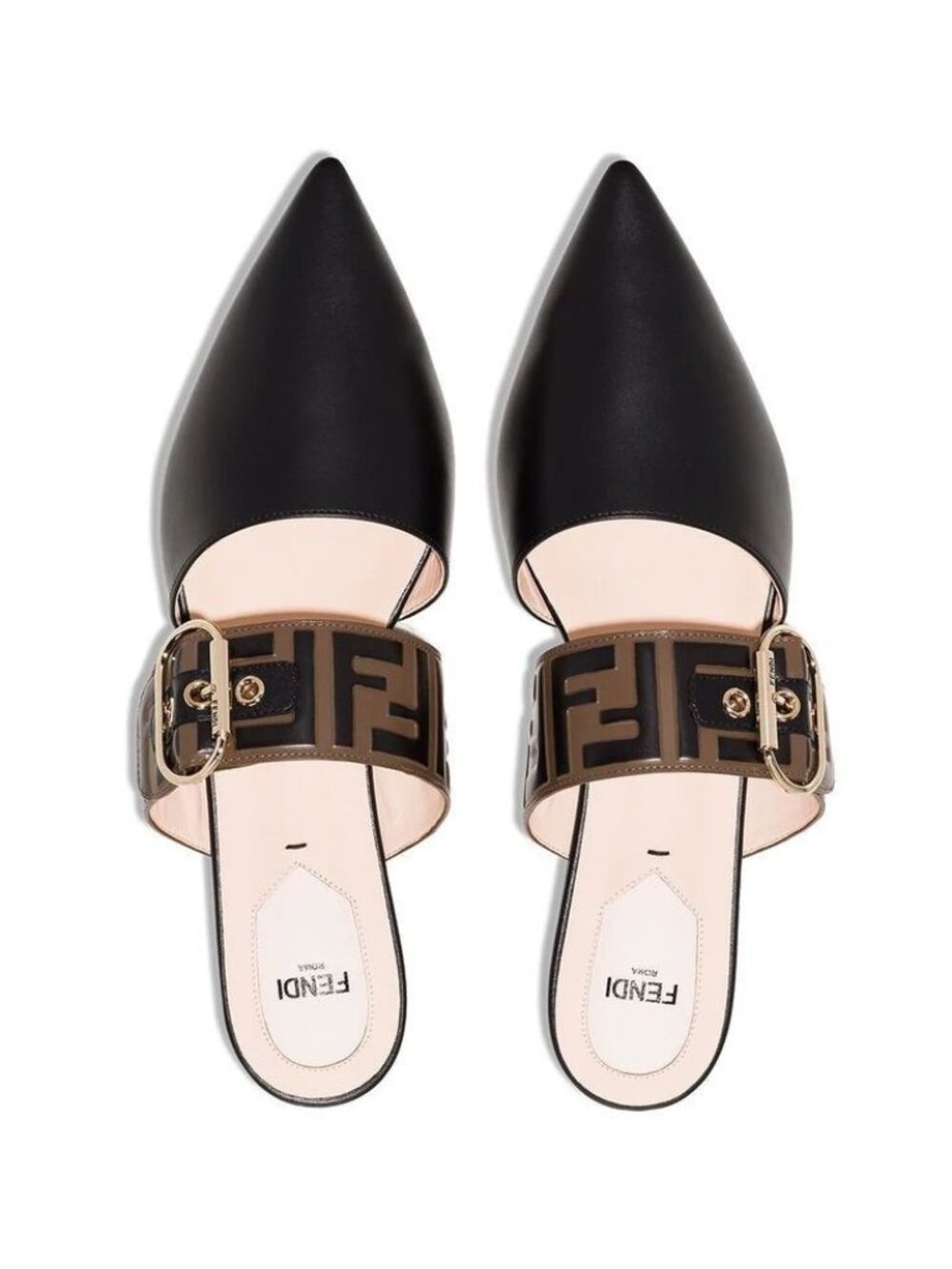 Fendi Black and Brown Flat Mules